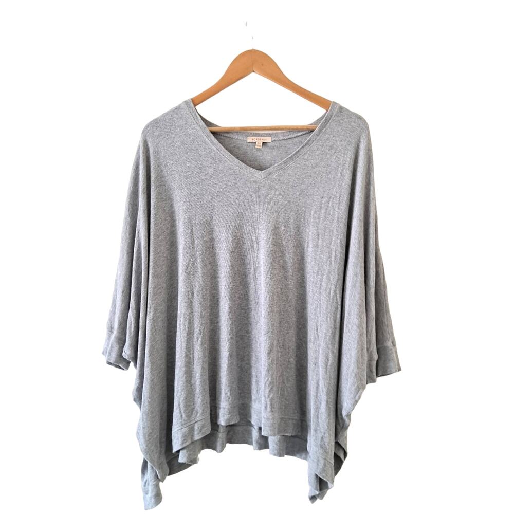 Bordeaux Grey Oversized Relaxed Fit 3/4 Sleeve V-Neck Sweater - Size Small